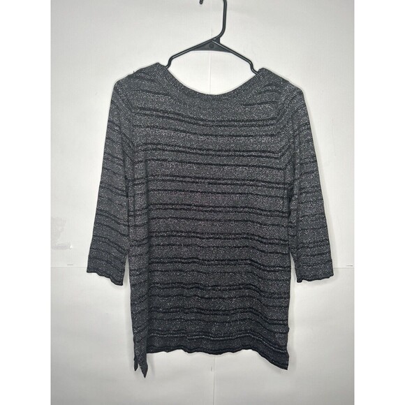 Worthington Women’s 3/4 Sleeve Sparkle Pull Over Sweater Black/Gray Size Medium - Picture 5 of 7